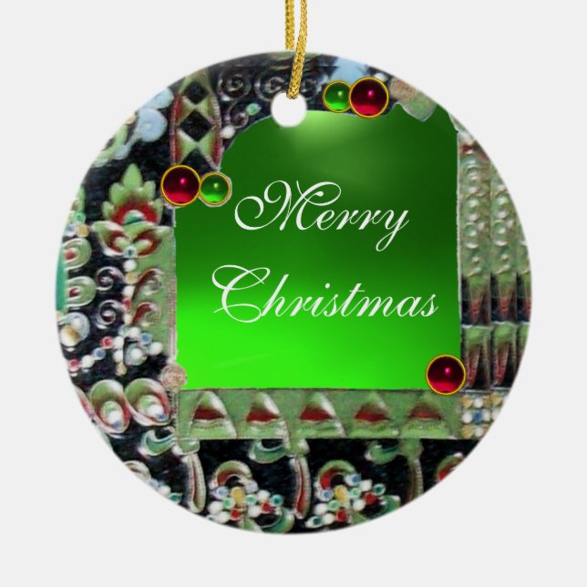 BLACK RED GRÖNT ART NOUVEAU GEMSTONE MONOGRAM JULGRANSPRYDNAD KERAMIK (Framsidan)