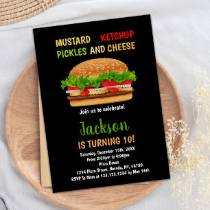 Black Red Grönt Burger Birthday-inbjudningar Inbjudningar