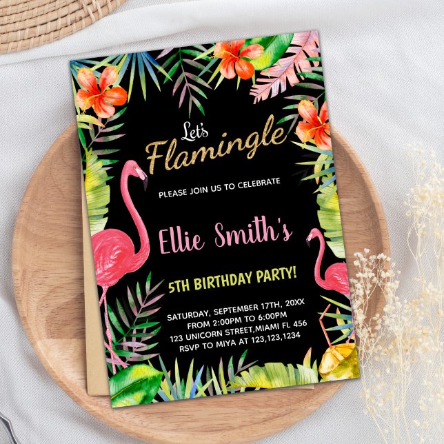 Black Red Grönt Flamingo Birthday-inbjudningar Inbjudningar (Black Red Green Flamingo Birthday Invitations)