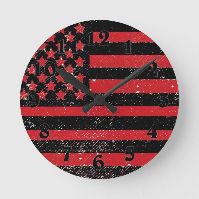 Black Red grunge American flagga klocka (Framsida)
