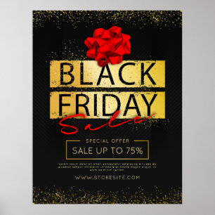 Black Red & Guld Black Fredag Retail Sale Ad Poster