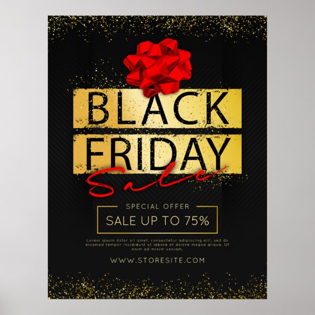 Black Red & Guld Black Fredag Retail Sale Ad Poster (Framsidan)