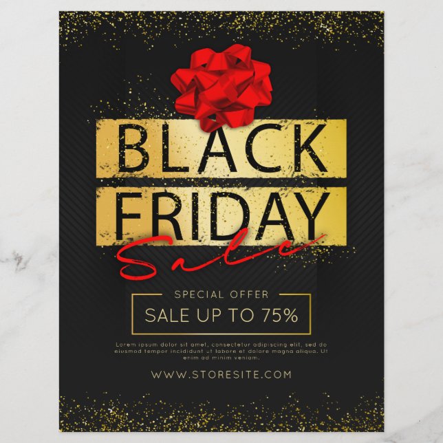 Black Red & Guld Black Fredag Retail Sale Ad Reklamblad (Framsidan)