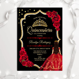 Black Red Guld Dress Quinceanera Inbjudningar
