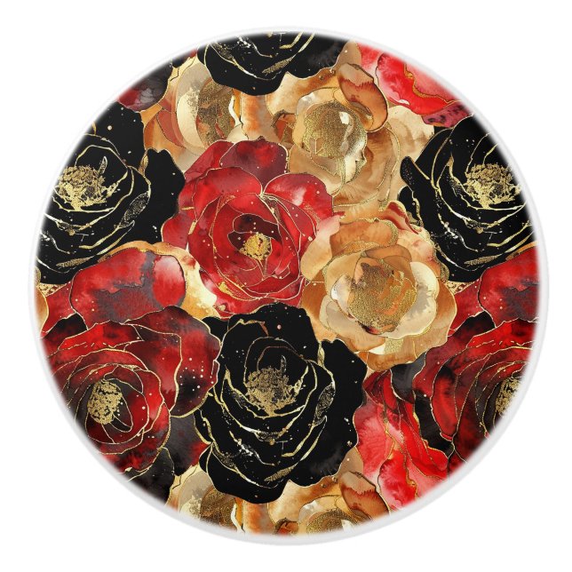 Black Red Guld Flowers Knopp (Framsidan)