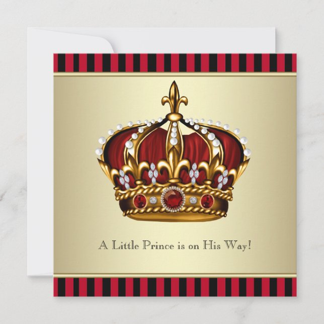 Black Red Guld Krona Little Prince Boy Baby Shower Inbjudningar (Framsida)