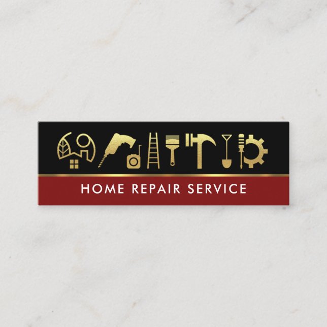 Black Red Guld Linjer Construction Verktyg Mini Visitkort (Framsida)
