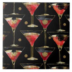 Black Red Guld Party Drinks Kakelplatta