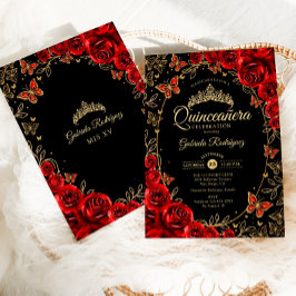 Black Red Guld Quinceanera Inbjudningar