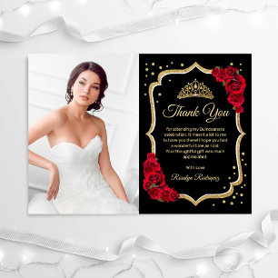 Black Red Guld Quinceanera Photo Tack Kort