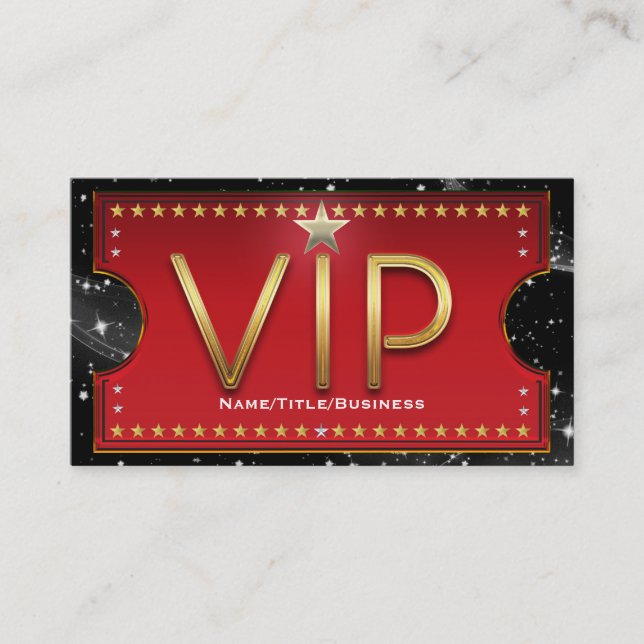 Black Red Guld & Silver Glam Anpassningsbar VIP Bi Visitkort (Framsida)