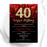 Black Red Guld Surprise 40:e födelsedagen Inbjudningar<br><div class="desc">Överraskad 40-dagars festinbjudan. Elegant röd svart design med faux glitter guld. Innehåller snyggtens diamanter, bokeh ljus och skriptteckensnitt. Manar eller kvinnor i inbjudan. Perfekt för en födelsedagsfest för vuxen av snyggt. Anpassa med dina egna detaljer. Berätta om du behöver anpassa dig ytterligare. Skrivna Zazzle-inbjudningar eller digital utskrivbar mall för omedelbar...</div>