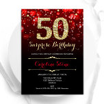 Black Red Guld Surprise 50:e födelsedagen Inbjudningar<br><div class="desc">Överraskande 50 födelsedagsfest inbjudan. Elegant röd svart design med faux glitter guld. Innehåller snyggtens diamanter, bokeh ljus och skriptteckensnitt. Manar eller kvinnor i inbjudan. Perfekt för en födelsedagsfest för vuxen av snyggt. Anpassa med dina egna detaljer. Berätta om du behöver anpassa dig ytterligare. Skrivna Zazzle-inbjudningar eller digital utskrivbar mall för...</div>