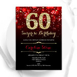 Black Red Guld Surprise 60:e födelsedagen Inbjudningar<br><div class="desc">Överraskande 60 födelsedagsfest inbjudan. Elegant röd svart design med faux glitter guld. Innehåller snyggtens diamanter, bokeh ljus och skriptteckensnitt. Manar eller kvinnor i inbjudan. Perfekt för en födelsedagsfest för vuxen av snyggt. Anpassa med dina egna detaljer. Berätta om du behöver anpassa dig ytterligare. Skrivna Zazzle-inbjudningar eller digital utskrivbar mall för...</div>