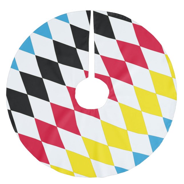 Black Red Gult Blue Bavaria Diamond Flagga Mönster Julgransmatta Borstad Polyester (Framsidan)