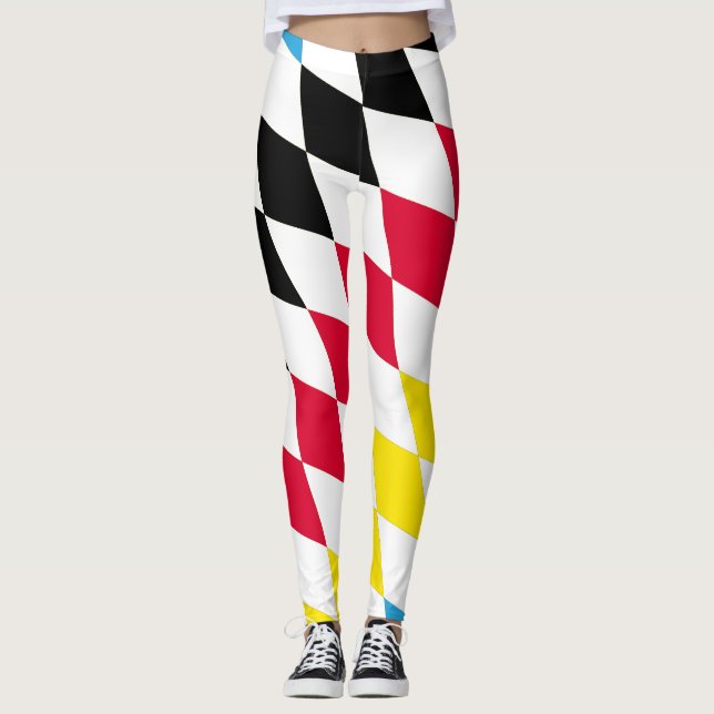 Black Red Gult Blue Bavaria Diamond Flagga Mönster Leggings (Framsida)