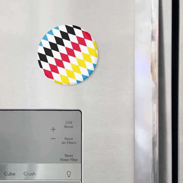 Black Red Gult Blue Bavaria Diamond Flagga Mönster Magnet (In Situ (Fridge))