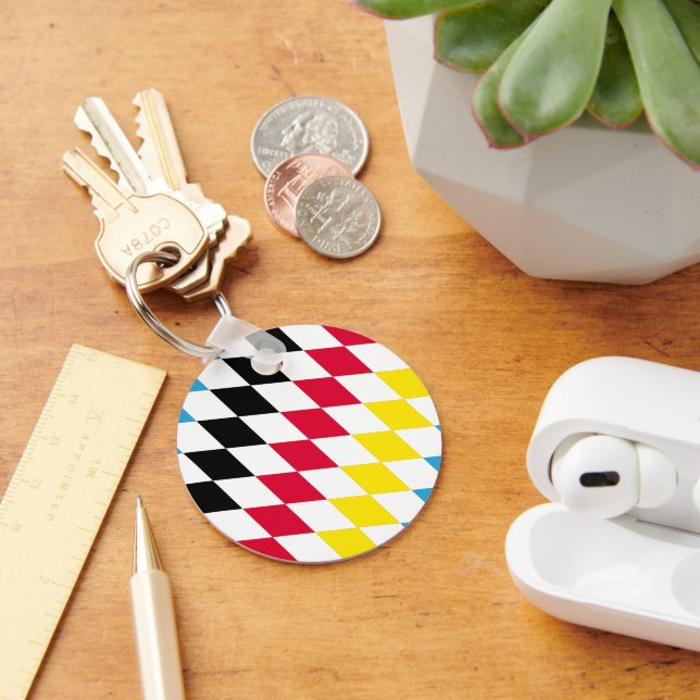 Black Red Gult Blue Bavaria Diamond Flagga Mönster Nyckelring (Skrivbord)