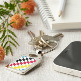 Black Red Gult Blue Bavaria Diamond Flagga Mönster Rektangulärt Silverfärgad Nyckelring