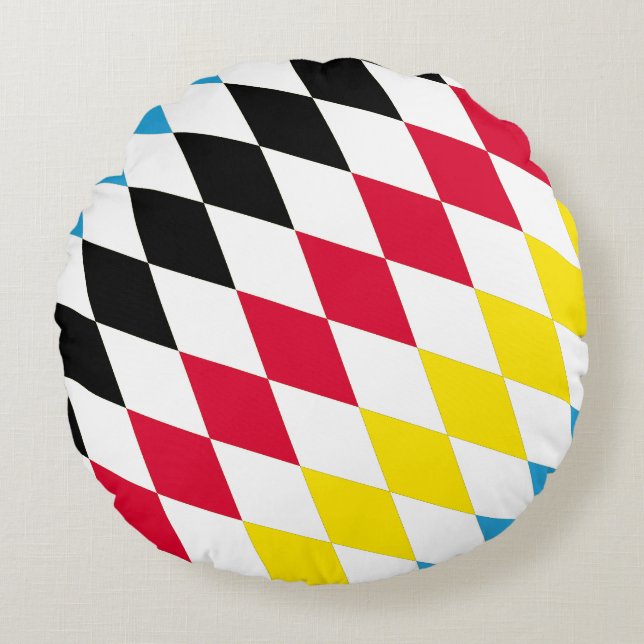 Black Red Gult Blue Bavaria Diamond Flagga Mönster Rund Kudde (Framsidan)