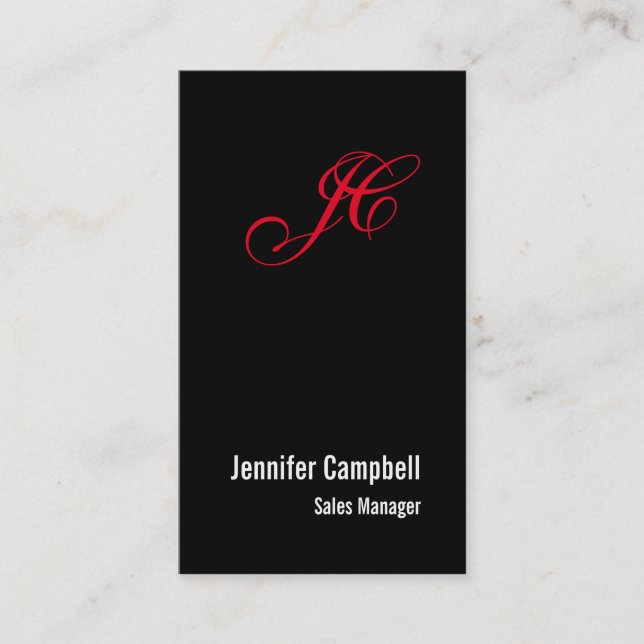 Black Red Handskrift Monogram Namn minimalist Visitkort (Framsida)