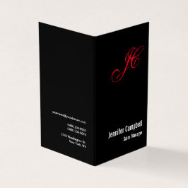 Black Red Handskrift Monogram Namn minimalist Visitkort