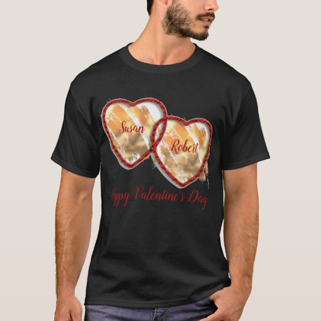 Black Red Heart Cute Modern Alla hjärtans dag T Shirt (Framsida)