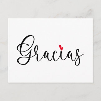Black Red Heart Handwrite Calligraphy Gracias Vykort