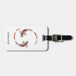 Black & Red Japansk Koi Fish Artistic Bagagebricka