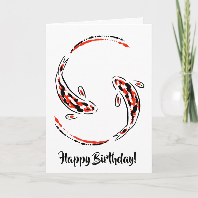 Black & Red Japansk Koi Fish Artistic Birthday Kort (Framsida)