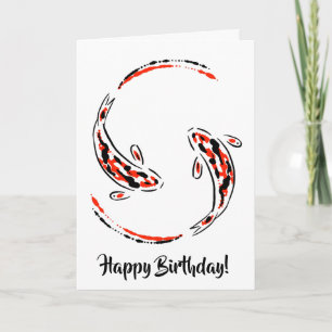Black & Red Japansk Koi Fish Artistic Birthday Kort