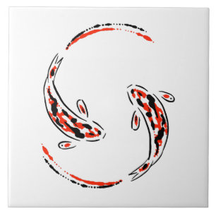 Black & Red Japansk Koi Fish Artistic Kakelplatta
