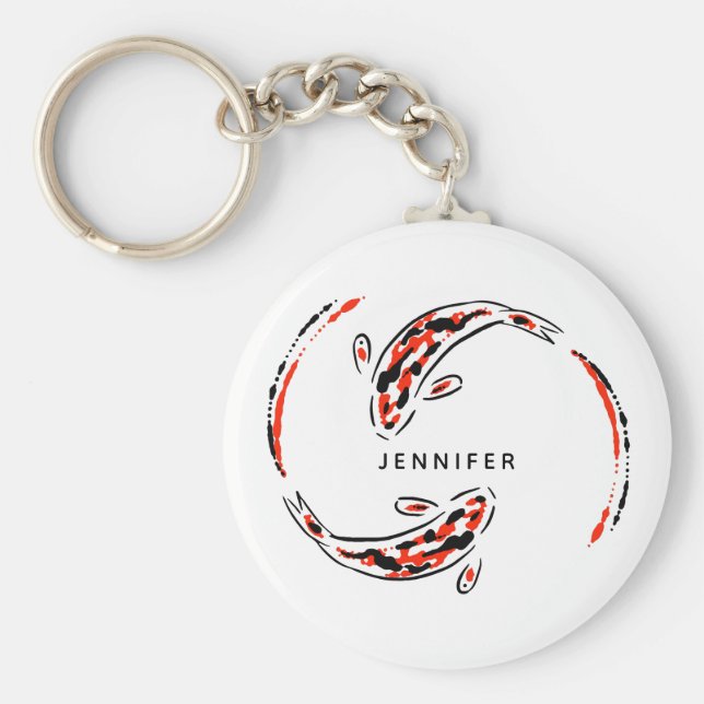 Black & Red Japansk Koi Fish Artistic Nyckelring (Framsidan)