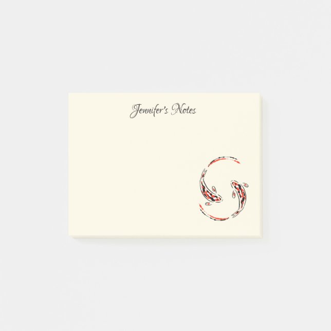 Black & Red Japansk Koi Fish Artistic Post-it Block (Framsida)