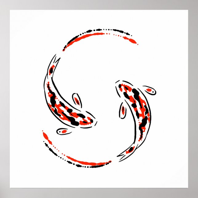 Black & Red Japansk Koi Fish Artistic Poster (Framsidan)