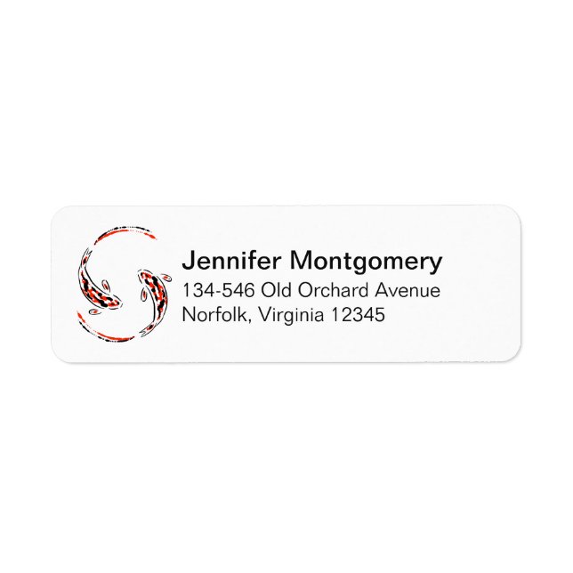 Black & Red Japansk Koi Fish Artistic Returadress Etikett (Framsidan)