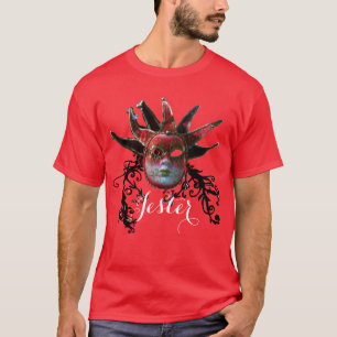 BLACK RED JESTER MASK,BLOMMIGT SWIRLS Masquerad T-shirt