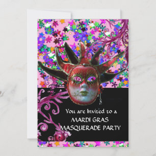 BLACK RED JESTER MASK ,MasqueraParty ,Black Inbjudningar