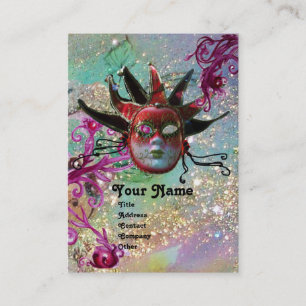 BLACK RED JESTER MASK MasqueraParty Blue Grönt Visitkort