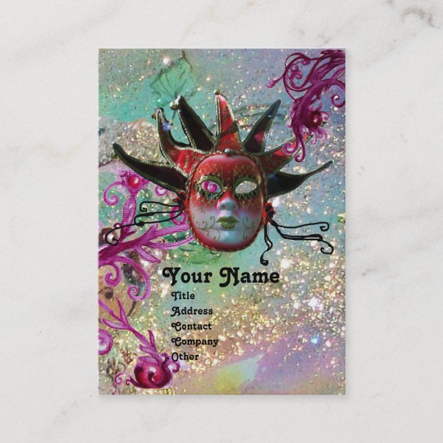 BLACK RED JESTER MASK MasqueraParty Blue Grönt Visitkort (Framsida)
