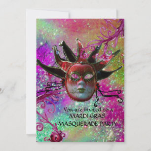 BLACK RED JESTER MASK ,MasqueraParty Champagne Inbjudningar