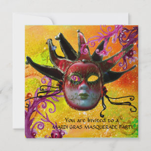 BLACK RED JESTER MASK ,MasqueraParty Champagne Inbjudningar