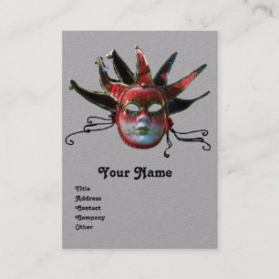 BLACK RED JESTER MASK,MasqueraParty Grått Visitkort