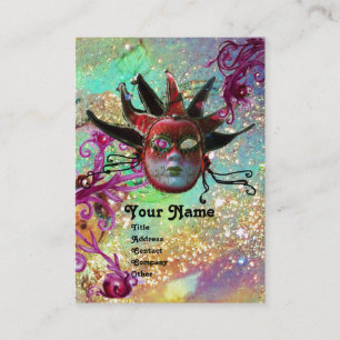 BLACK RED JESTER MASK MasqueraParty Grönt Guld Visitkort