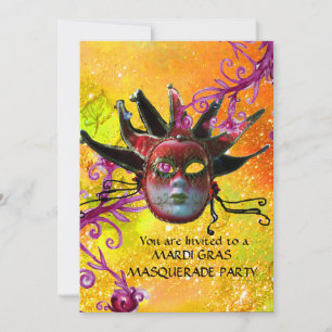 BLACK RED JESTER MASK,MasqueraParty Gult Inbjudningar