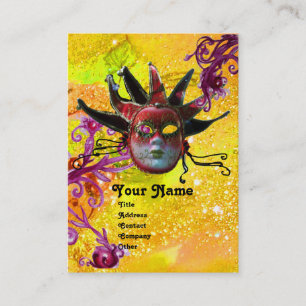 BLACK RED JESTER MASK MasqueraParty Gult Visitkort