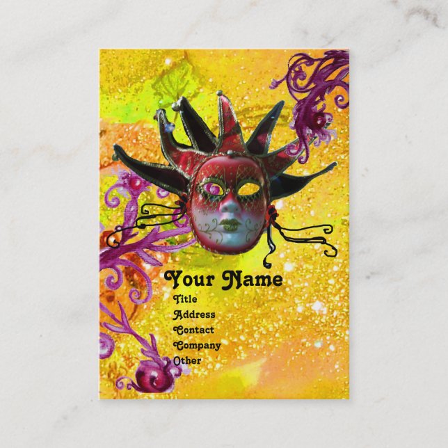 BLACK RED JESTER MASK MasqueraParty Gult Visitkort (Framsida)