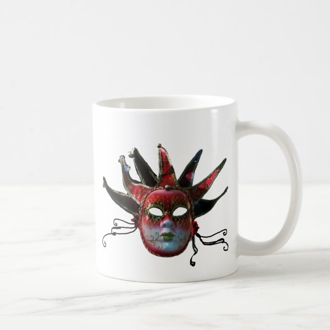 BLACK RED JESTER MASK ,MasqueraParty Kaffemugg (Höger)