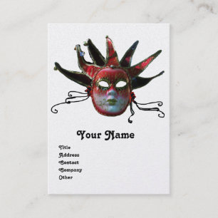 BLACK RED JESTER MASK MasqueraParty Pearl Visitkort