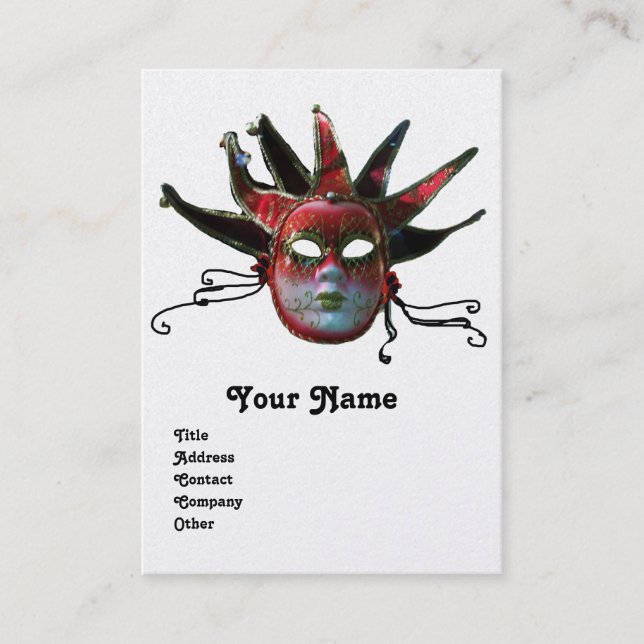 BLACK RED JESTER MASK MasqueraParty Pearl Visitkort (Framsida)